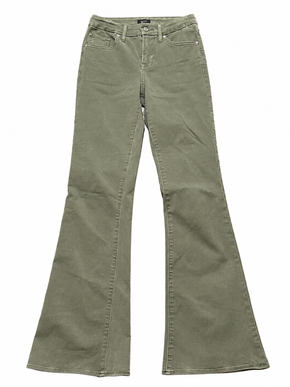 Express 70s Flare High Rise FlexX Jeans Olive Green Size Small Long